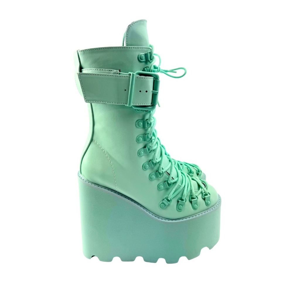 Sugar Thrillz Platform Boots Mint Green Lace Up Buckle Women's Shoes - Size 6 M - Picture 2 of 10